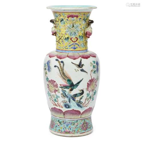 A Chinese moulded famille rose 'phoenix' vase<br />
<br />
L...