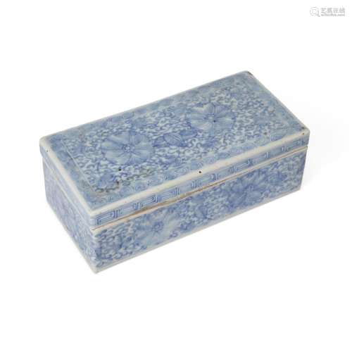 A Chinese blue and white rectangular pen box and cover<br />...
