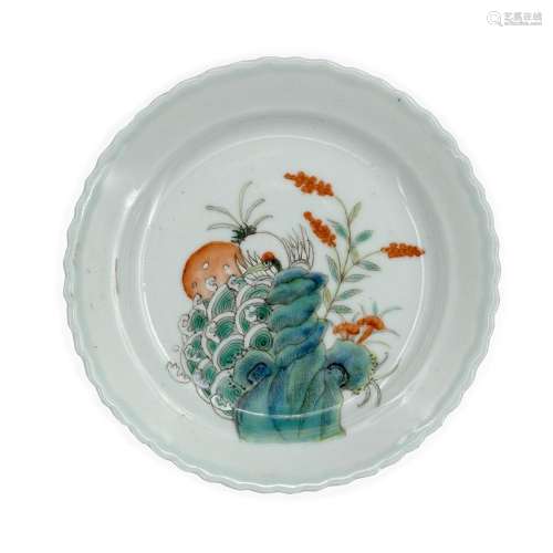A Chinese famille rose 'crane' saucer dish<br />
<br />
Repu...