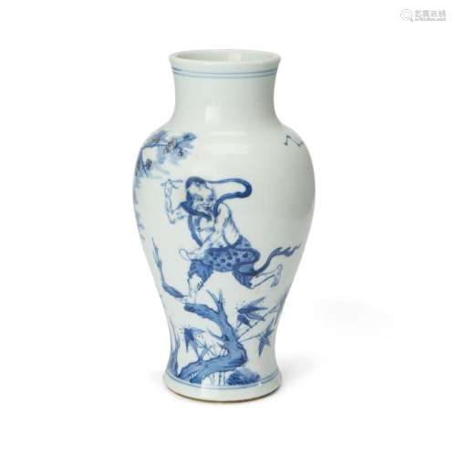 A Chinese blue and white and copper red 'Kuixing' baluster v...
