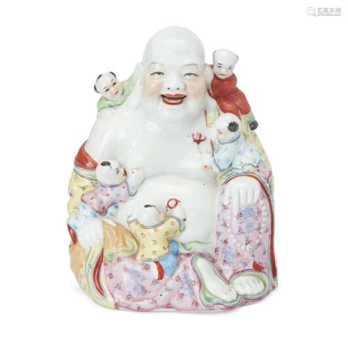 A Chinese famille rose figure of Budai<br />
<br />
Mid-20th...