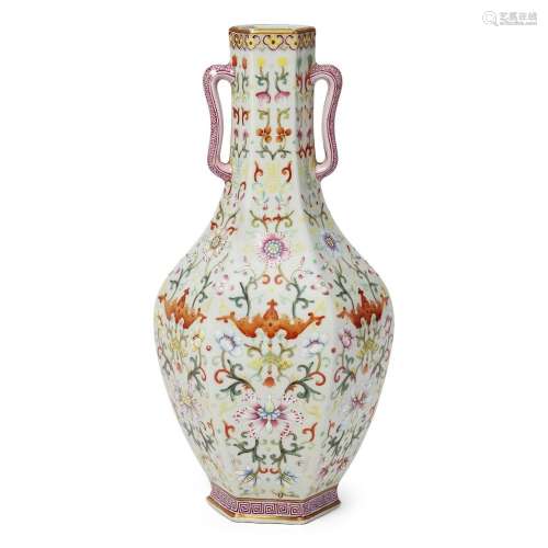 A Chinese hexagonal famille rose vase<br />
<br />
Republic ...