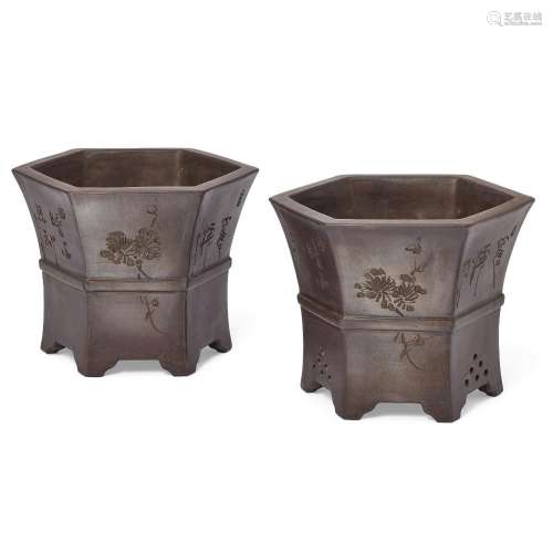 A pair of Chinese Yixing jardinières<br />
<br />
20th centu...