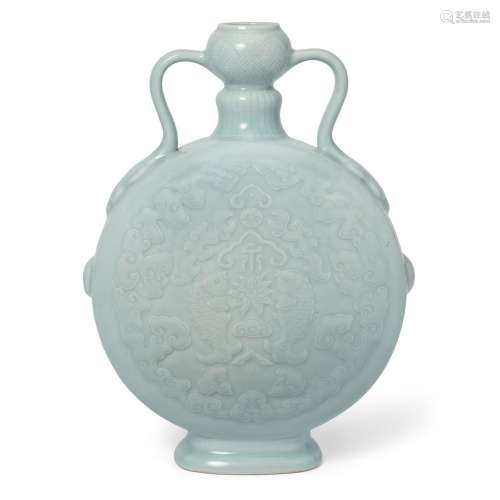 A Chinese imitation-qingbai carved moonflask<br />
<br />
20...