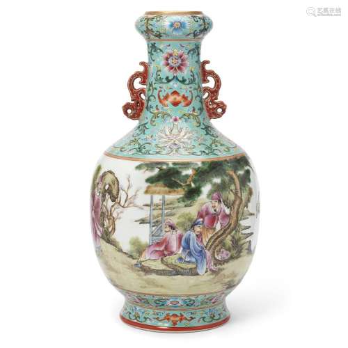 A Chinese famille rose garlic mouth vase<br />
<br />
Republ...