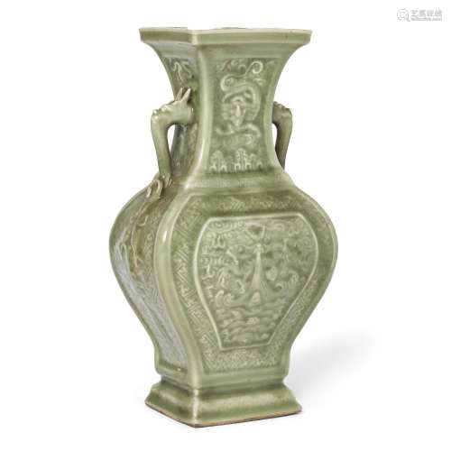 A Chinese celadon twin-handled dragon vase<br />
<br />
Repu...