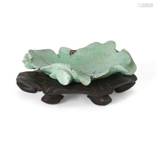 A Chinese turquoise carved 'lotus' washer, bixi<br />
<br />...