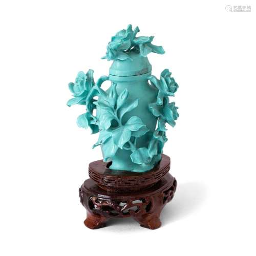 A Chinese turquoise 'flower' miniature vase and cover<br />
...