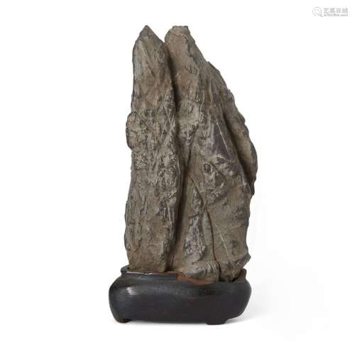 A Chinese miniature scholar's rock, lingbi<br />
<br />
Qing...
