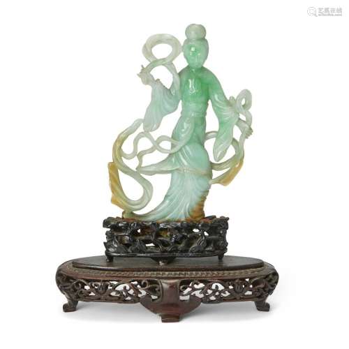 A Chinese jadeite figure of a celestial lady<br />
<br />
La...