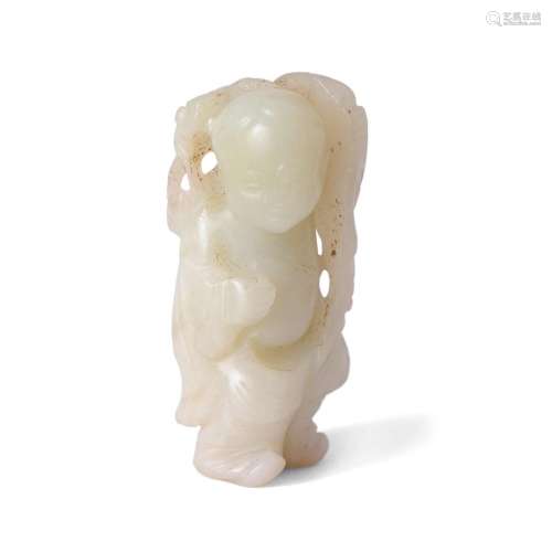 A Chinese pale celadon jade carving of Liu Hai<br />
<br />
...