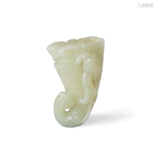 A Chinese pale celadon jade ‘rhyton’<br />
<br />
Late Qing ...