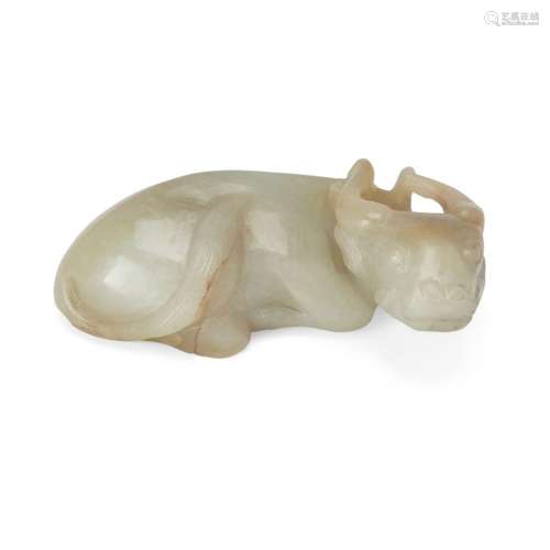 A Chinese pale celadon jade carving of a water buffalo<br />...