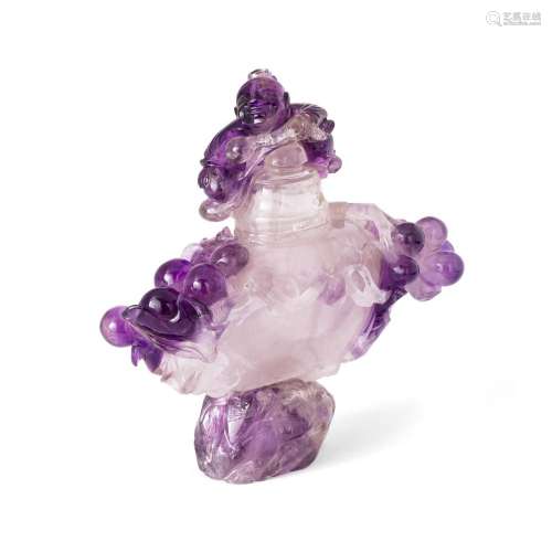 An unusual Chinese amethyst 'squirrel and grapevine' vase, c...