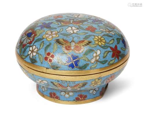 A Chinese cloisonné-enamel and gilt bronze circular box and ...