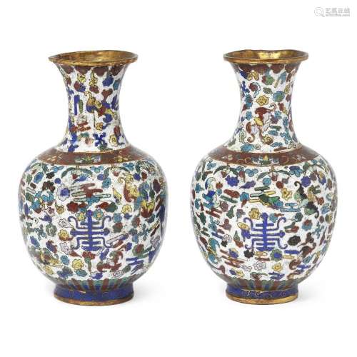 A pair of Chinese gilt metal and cloisonné-enamel vases<br /...