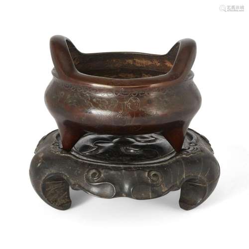 A Chinese bronze tripod censer<br />
<br />
Republic period,...