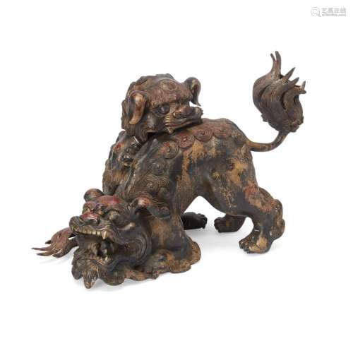 A Chinese parcel gilt bronze 'Buddhist Lion' incense burner<...