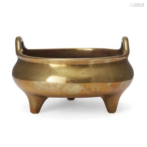 A large Chinese polished bronze incense burner <br />
<br />...