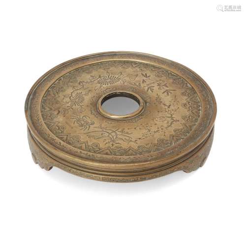 A Chinese incised bronze tripod stand<br />
<br />
Qing dyna...