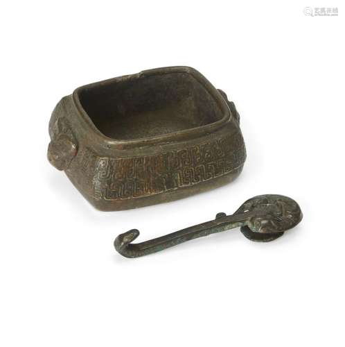 A Chinese archaistic bronze rectangular water pot and an Ord...