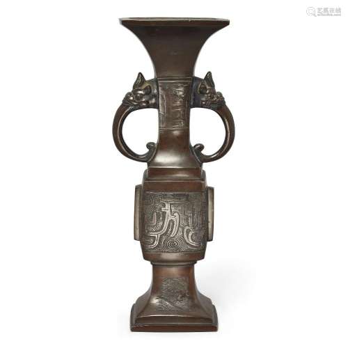 A Chinese bronze square baluster vase<br />
<br />
Qing dyna...