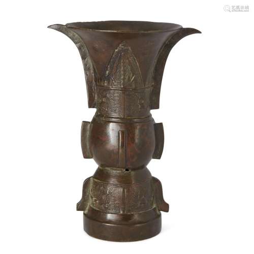 A Chinese bronze archaistic beaker vase, gu<br />
<br />
Qin...