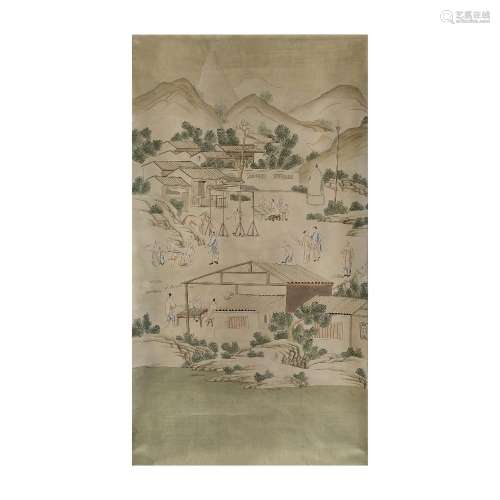 A Chinese export wall paper panel<br />
<br />
Qing dynasty,...