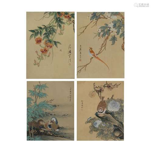 Four Chinese paintings depicting birds and flowers<br />
<br...