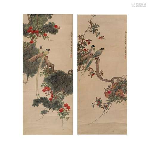 Manner of Dong Wanzhen (1776 - 1849)<br />
<br />
Birds and ...