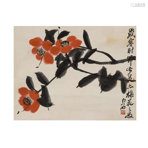 Qi Baishi (1864-1957),<br />
<br />
Camellia, wood block pri...