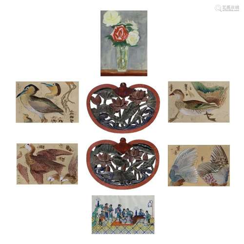 Eight Chinese and Japanese prints and plaques,<br />
<br />
...