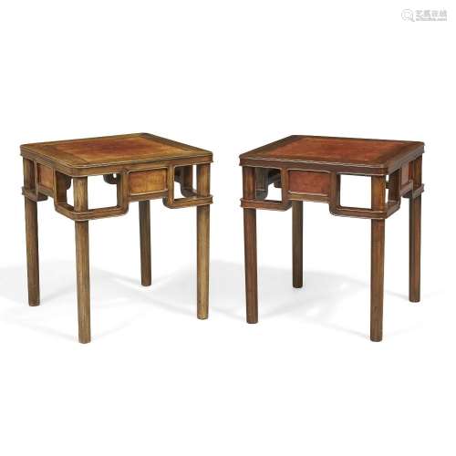 A pair of Chinese Ming-style huanghuali square stools<br />
...