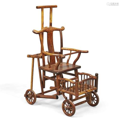 A Chinese huanghuali metamorphic push chair/ high chair,<br ...