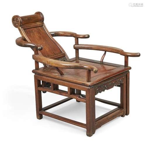 A Chinese hongmu 'moongazing' chair<br />
<br />
Late Qing d...