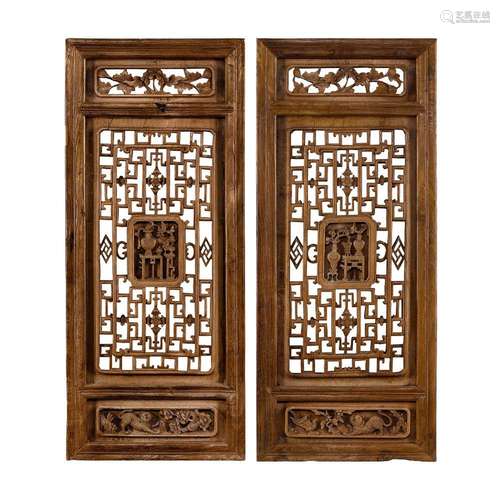 A pair of Chinese carved wood cupboard doors<br />
<br />
La...