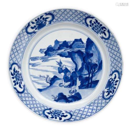 An unusual Chinese blue and white 'Hehe Erxian' dish<br />
<...