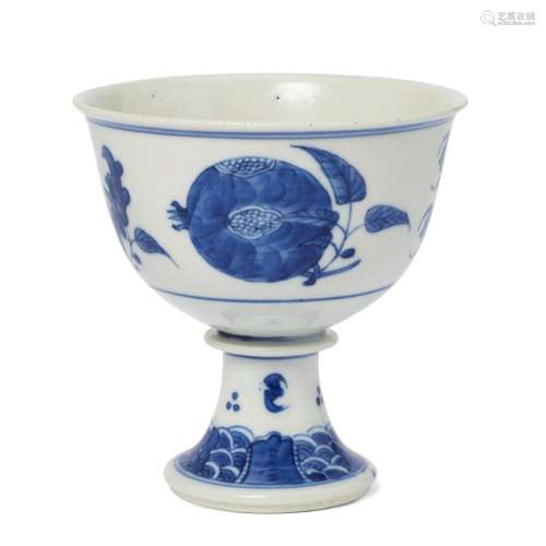 A Chinese blue and white 'blessings' stem cup<br />
<br />
Q...