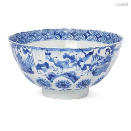 A Chinese moulded blue and white 'ladies and hundred boys' b...