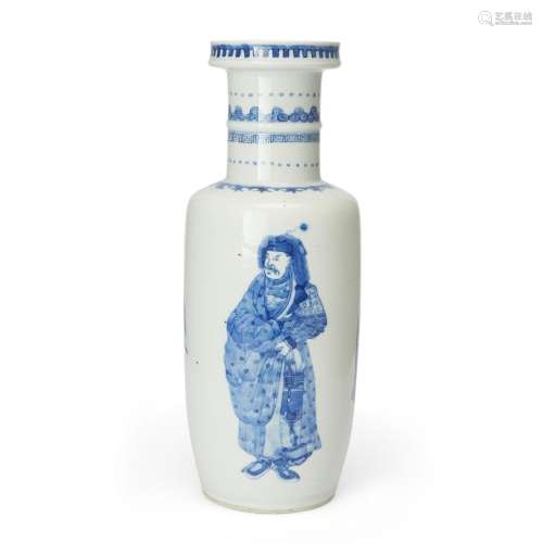 A Chinese blue and white rouleau vase<br />
<br />
Qing dyna...
