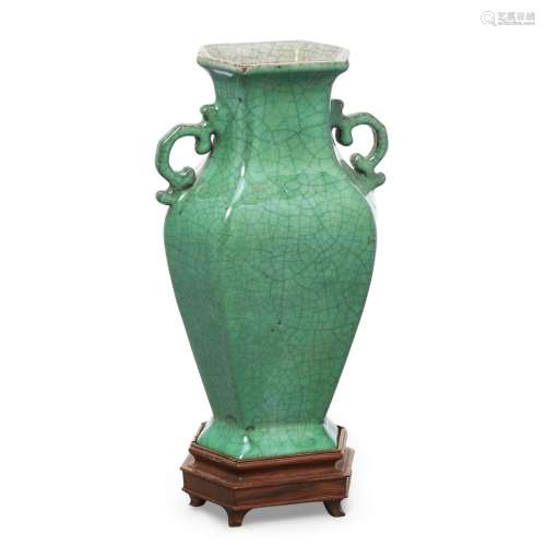 A Chinese monochrome apple-green crackle glazed archaistic v...