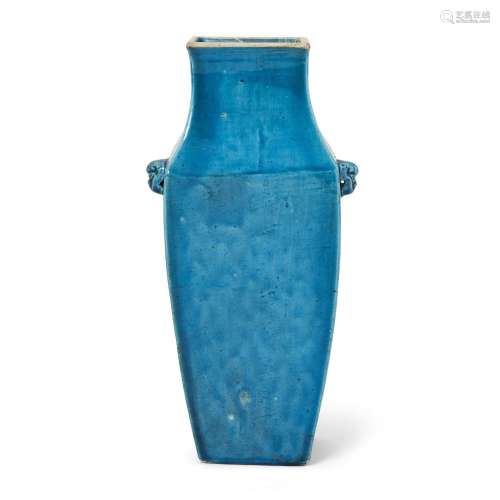 A Chinese monochrome turquoise glazed square section baluste...