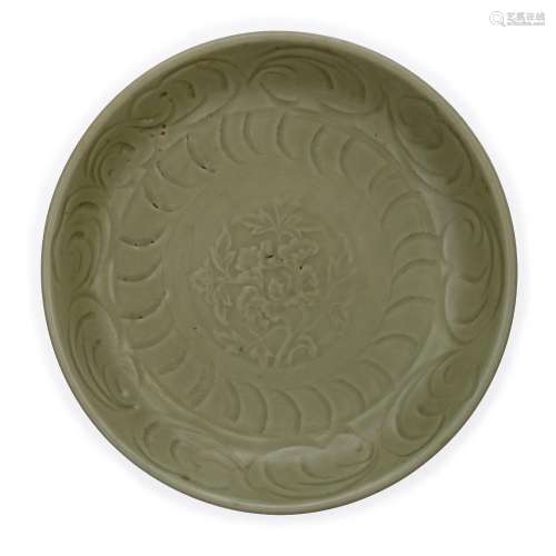 A Chinese Longquan carved and moulded dish<br />
<br />
Ming...