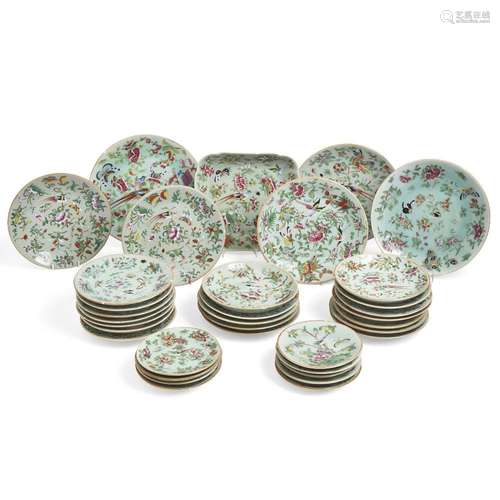 A Chinese thirty-five piece famille rose dinner service<br /...