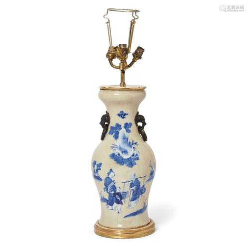 A Chinese blue and white twin-handled vase<br />
<br />
Qing...