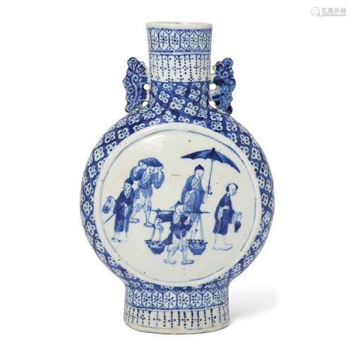 A Chinese blue and white moon flask<br />
<br />
Qing dynast...