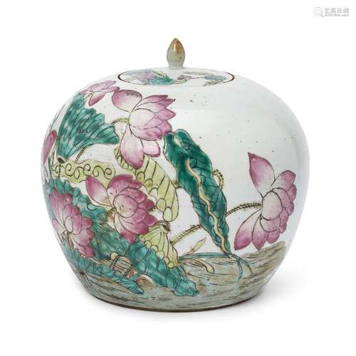 A Chinese famille rose 'lotus' jar and cover<br />
<br />
La...