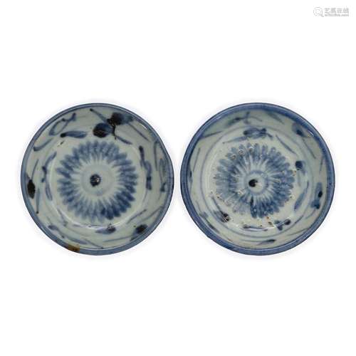 A pair of Chinese Nyonya blue and white saucer dishes<br />
...