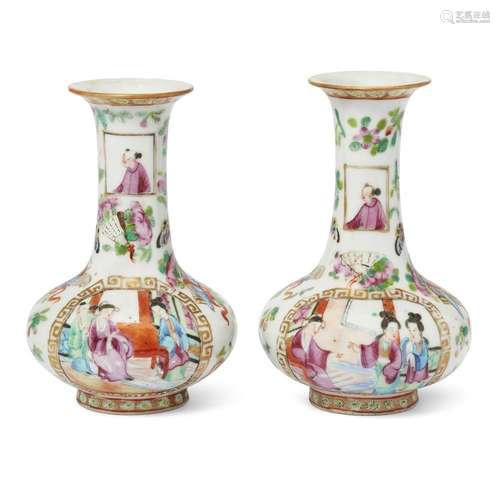 A pair of Chinese 'Canton' famille rose pear-shaped vases<br...