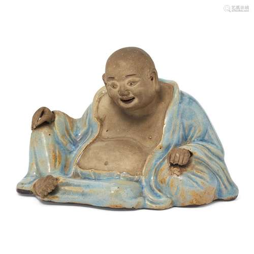 A Chinese Shiwan Jun-glazed figure of Budai<br />
<br />
Lat...